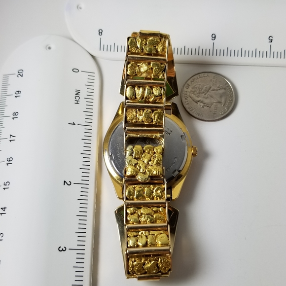 Gold nuggets and green jade men's watch Fresh Battery, Box - Picture 2 of 16